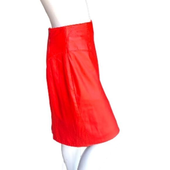 Retro 80s Dominic Bellissimo Lindzon Red Leather Pencil Skirt Vamp Glam Rock 10 - Picture 3 of 8